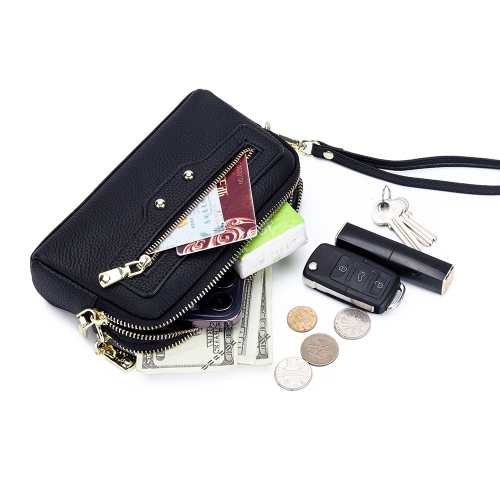 2026 New Motorcycle Style Women's Small Square Bag Top Grain Cowhide Double Zipper Crossbody Bag Multifunctional Clutch - Thumbnail 4