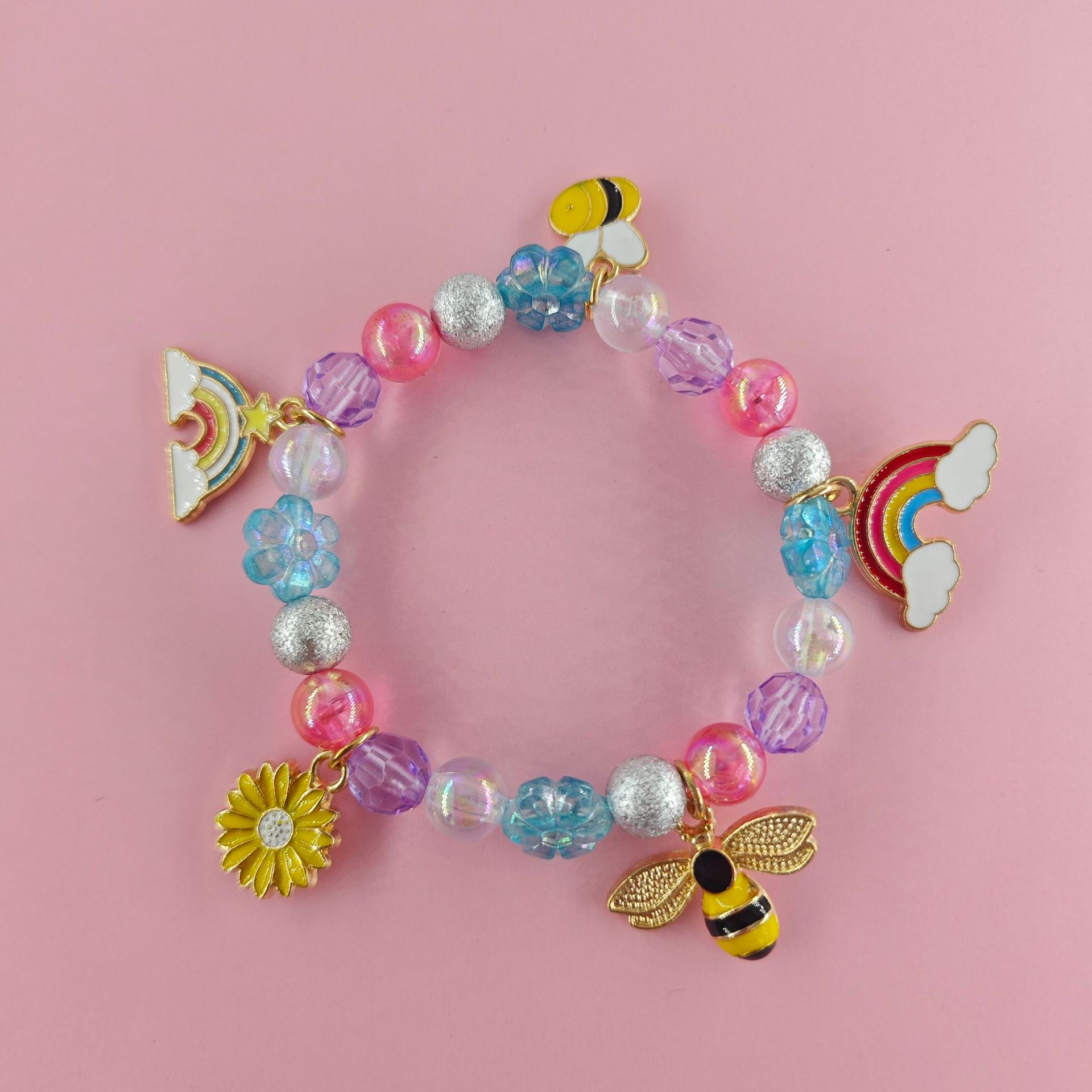 Transfronterizo Amazon nueva pulsera de dibujos animados para niños pequeña margarita abeja colgante de arco iris pulsera variedad de joyas de amistad