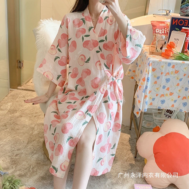 Summer Nightgown for Women Japanese Style Kimono Thin Girl Spring and Autum New Three-Quarter Sleeve Loose Sweet Korean Style Bathrobe for Women