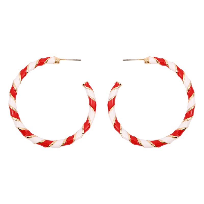 European and American hot selling fashion oil dripping spiral Christmas earrings simple personality big circle contrast color Christmas earrings wholesale