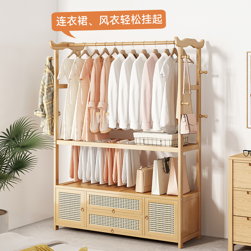 Piso percha dormitorio sala de alquiler casa percha de ropa interior de madera maciza rack de almacenamiento simple perchero