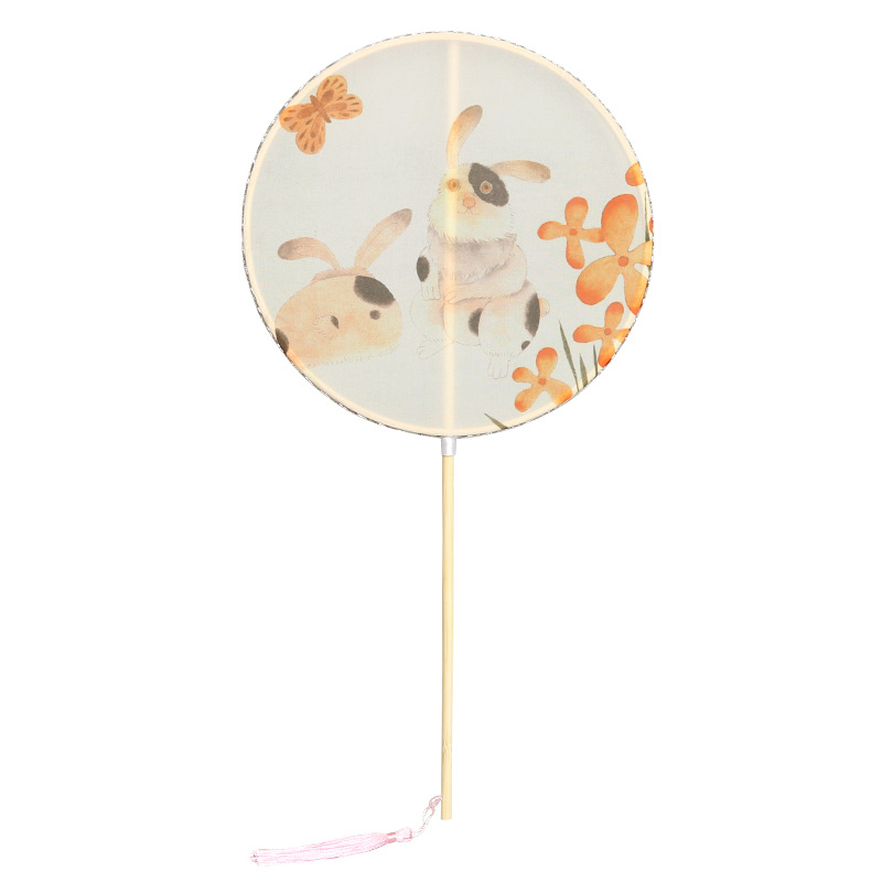 Ventilador de la cintura estilo antiguo hanfu ventilador de impresión al por mayor cheongsam ventilador de la cintura mango largo borla rizado ventilador colgante mango largo ventilador de bambú púrpura