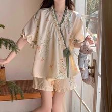 云朵棉睡衣女夏季新款和服系带短袖短裤清新可爱学生可外穿家居服