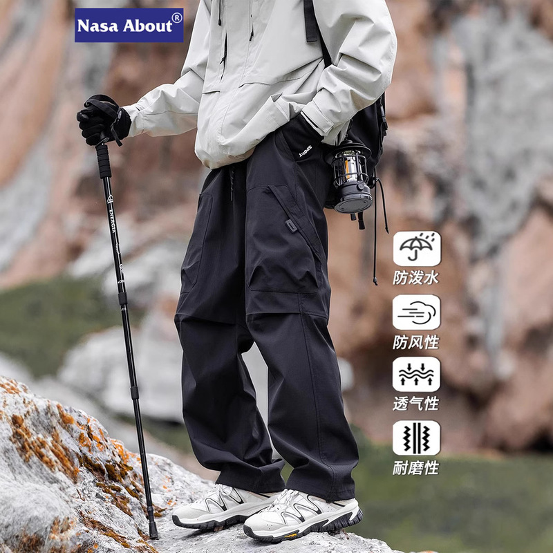 NASA Mountaineering Three-proof Charge Pants Men's Winter New Outdoor Crock Pants Thickened fleece-lined Casual Trendy Trousers