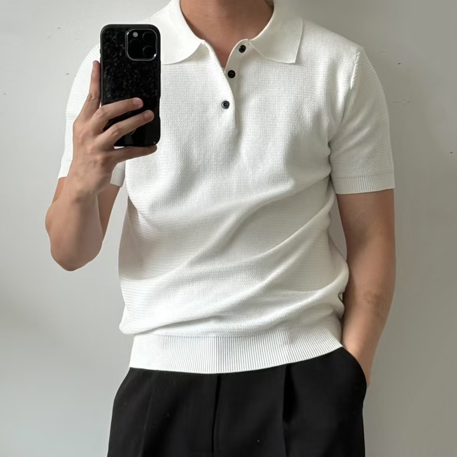 Polo camiseta de punto camiseta de manga corta camiseta de hombre texturas con solapa de color viejo viento de negocios de verano fábrica transfronteriza al por mayor