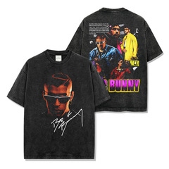 Cross-border American retro bad bunny Bad Bunny printed short-sleeved T-shirt washing long-sleeved loose hooded sweatshirt men