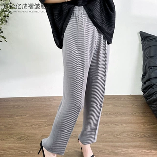 三宅宽松显瘦气质简约纯色褶皱龙鳞纹小脚裤女夏季休闲薄款舒适