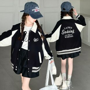 Girls Spring and Autumn Coat Spring New Children's Western-style Baseball Suit Fashionable Middle and Big Kids Girls Spring Jacket Top