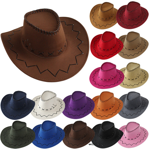 Men's and women's denim sun hats, prairie wide-brimmed hats, Western cowboy caps, and stylish large-brimmed Xinjiang fedoras with suede accents—perfect for couples.