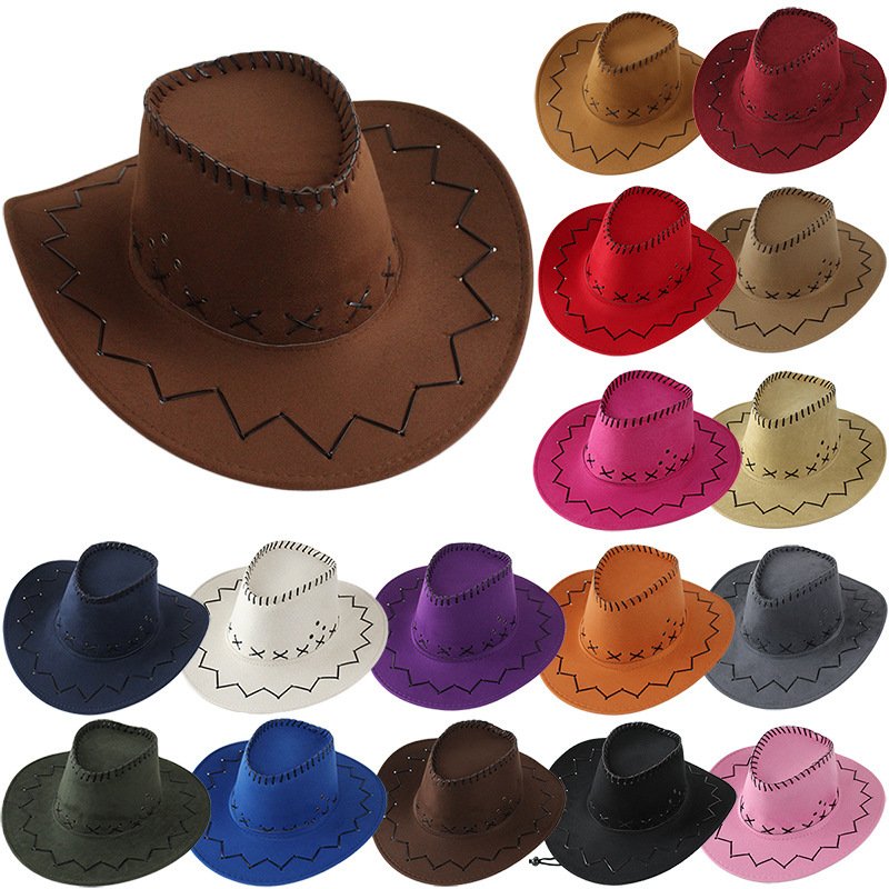 Men's and Women's Cowboy Hat Sunscreen Sunshade Hat Prairie Big Along Hat Western Cowboy Hat Couple's Big Brim Xinjiang Topper Hat Suede