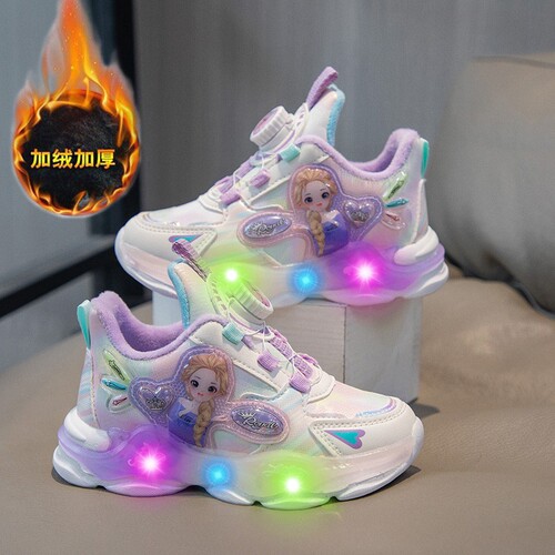 Children's Light-Up Sneakers for Boys and Girls, Autumn Fashion, Lightweight, Soft Soles, Rotating Button Shoes for Little Girls, Princess Style, Trendy