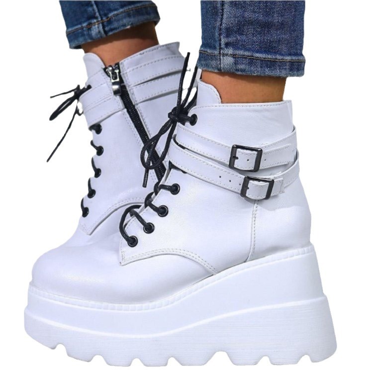 ShoeVault Herbst/Winter 2020 Neue europäische und amerikanische Modelle in Übergrößen: Plateauschuhe mit dicker Sohle, farbenfrohen Absätzen und Schnallen für Damen_voghion.com