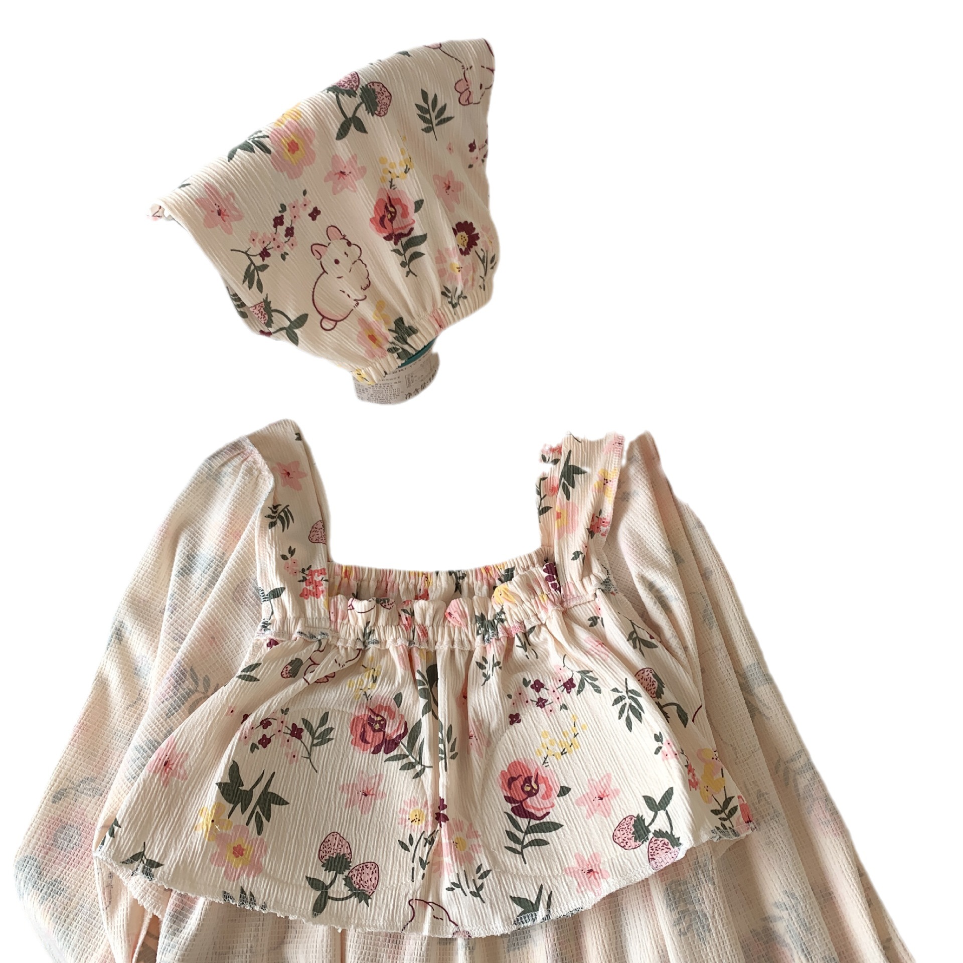 Estilo coreano floral ins pijamas de punto de las mujeres arrugado jersey de algodón de manga larga otoño e invierno dulce desgaste del hogar con el pecho pad traje