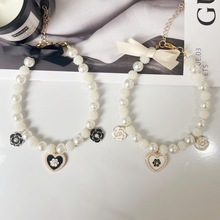 新款高颜值山茶花宠物项链猫咪原创珍珠项圈手工蝴蝶结狗狗脖圈