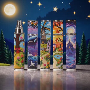 Spot 10ml Lambskin Oil Painting Series Leather Perfume Bottle Printing Classy Portable Travel Spray Bottle