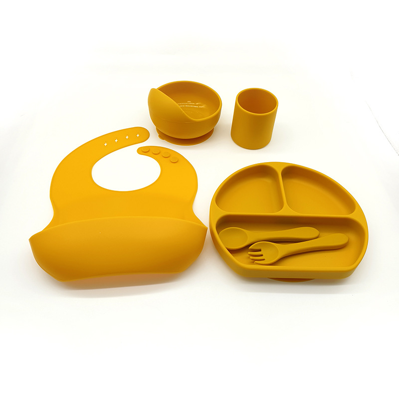 Complemento alimenticio transfronterizo para niños, plato de silicona, plato de suplemento alimenticio para bebés, plato de comida sonriente de seis piezas, vajilla para alimentación maternoinfantil al por mayor
