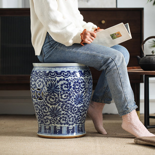 Blue and White Porcelain Stool Ceramic Stool Porcelain Pier New Chinese Style Drum Stool Sales Office Model Room Soft Decoration Ornaments
