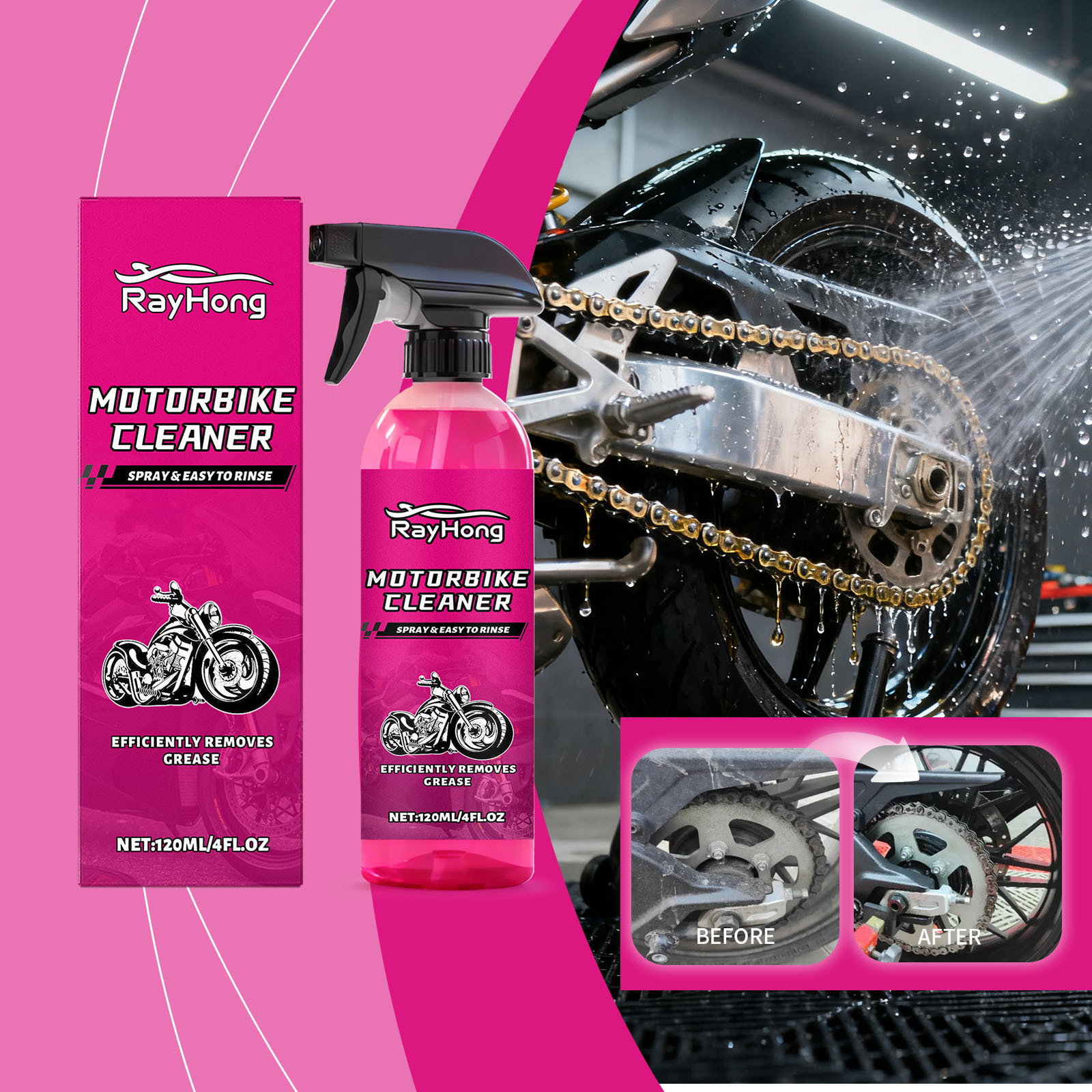 RAYHONG car cleaner removes oil, cleans dirt, and is easy to clean. It is suitable for surface renewal and care of multiple vehicles.