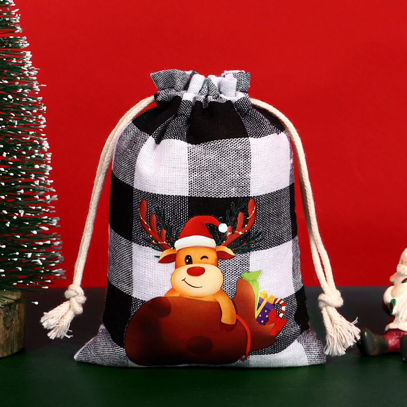 Bolsa de algodón a cuadros de Navidad con cordón Bolsa de embalaje de regalo de caramelo de Navidad Calendario de Adviento bolsa pequeña al por mayor