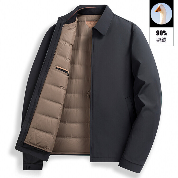 [White Goose down] Original Winter down Jacket for Men with Removable Liner, Executive Cadre, Middle-Aged Dad Jacket