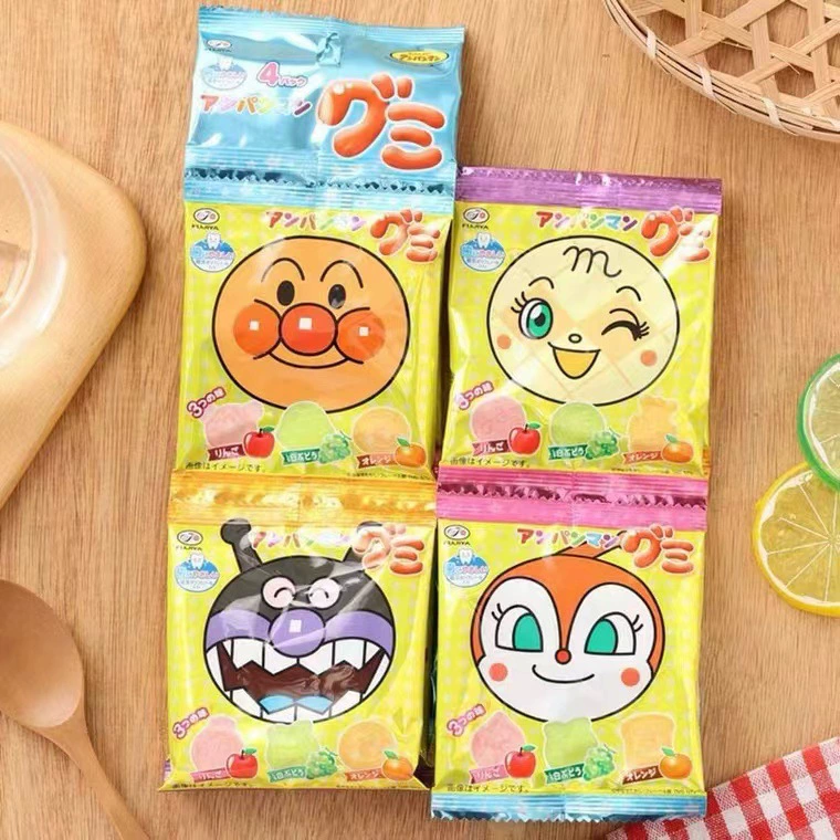 Японский импорт Fujiya Anpanman Соки Три фрукта вкус мармеладки Четыре упаковки QQ мармеладки 21 г