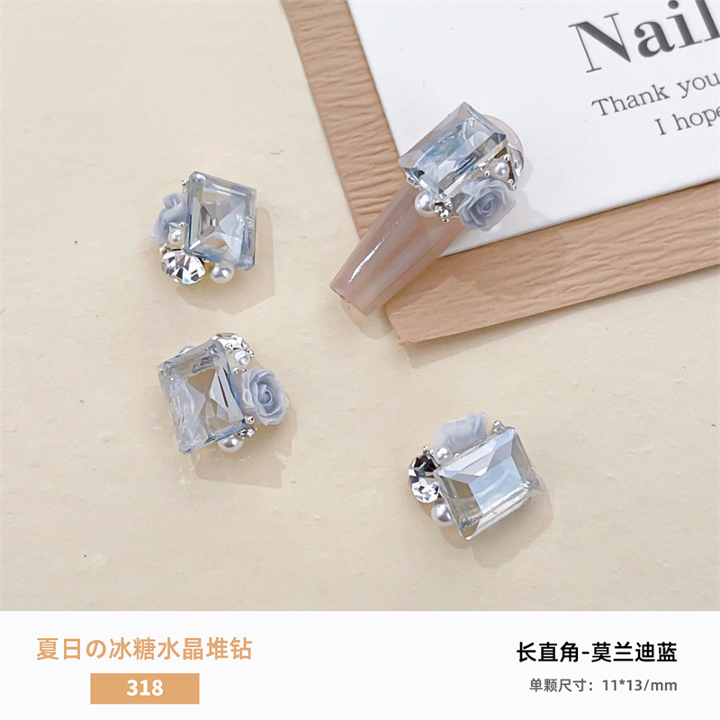 Verano hielo a través de la manicura, pila de cristales, joyería de diamantes, azúcar transparente, huevo de paloma, diamante de uñas, pila de rosas, bola de diamantes, producto terminado