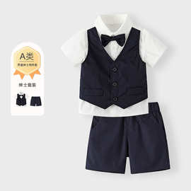 儿童套装夏季新品日韩系列男童礼服两件套装小童领结绅士生日服装