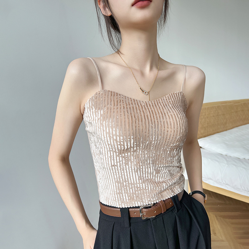 Autumn and Winter gold velvet small camisole women's beauty back bra integrated base with chest pad warm top ins light luxury