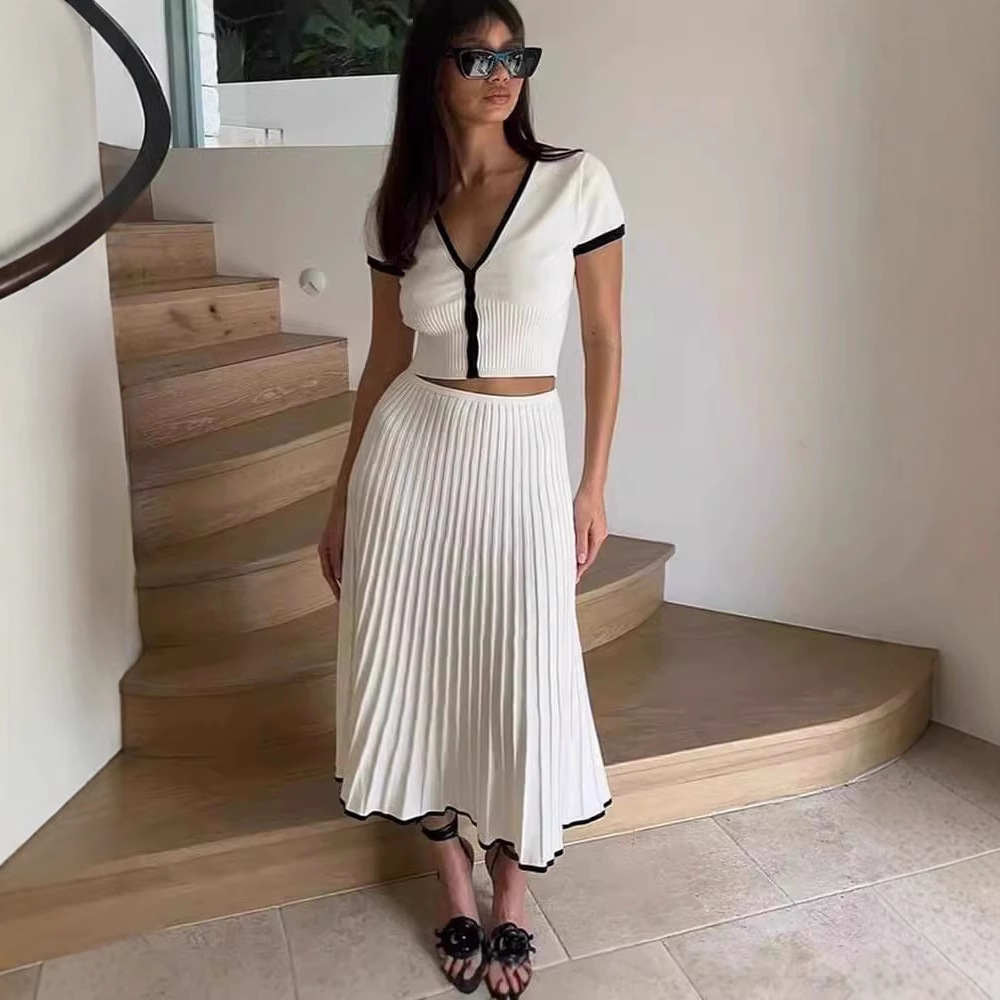 Spring and Summer Elegant dress suit Amazon Cross-border Explosions Women's 2-piece Casual Commuter Fashion Knitted Skirt