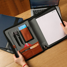 A4多功能文件夹皮质封面耐磨沙发皮手提销讲夹商务拉链经理夹定制