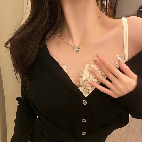 The Same Style Summer Light Luxury Full Diamond Micro-set Zirconium D Letter Necklace - A Super Ethereal Quality Necklace