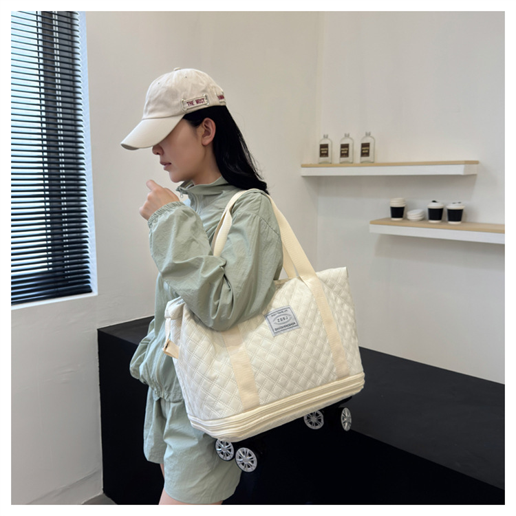 Universal wheel diamond grid travel lightweight luggage storage for delivery bag, dry wet separation, large capacity_voghion.com