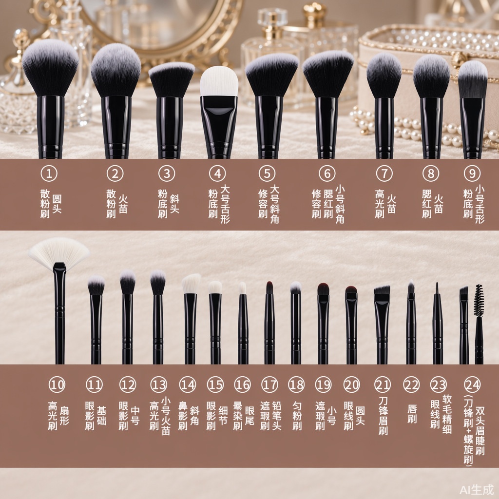 Juego de 24 brochas de maquillaje transfronterizas, juego completo de brochas para sombra de ojos y labios, herramientas de maquillaje de belleza al por mayor, dropshipping.