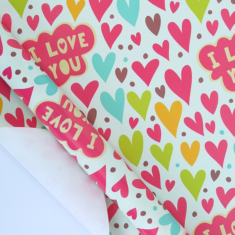 Suministro exclusivo transfronterizo de papel de regalo para el Día de San Valentín, papel de regalo con purpurina en forma de corazón, papel para recuerdos de boda.