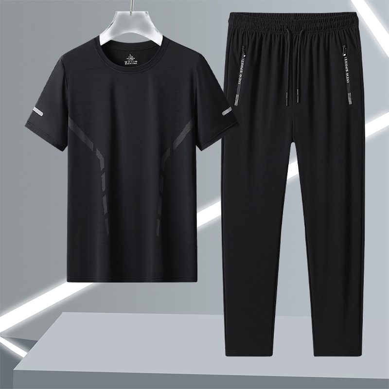 Hombre corriendo rápido secado deportivo set de hielo hombre de verano rápido secado pantalones cortos de mangas cortas ropa deportiva pantalones casuales