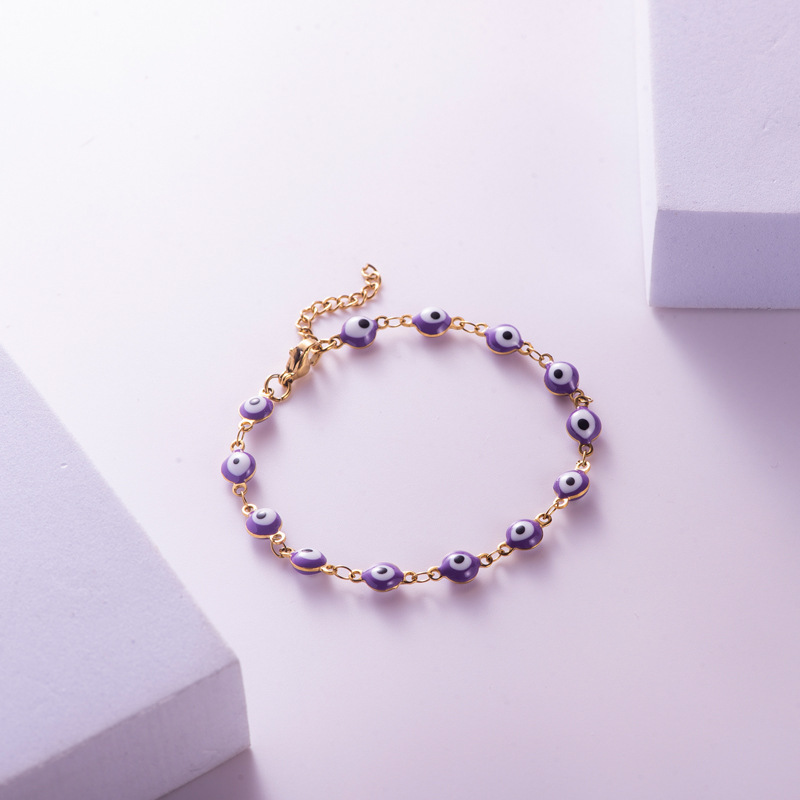 Evil eyes drop oil purple golden bracelet titanium steel bracelet for men and women jewelry factory wholesale