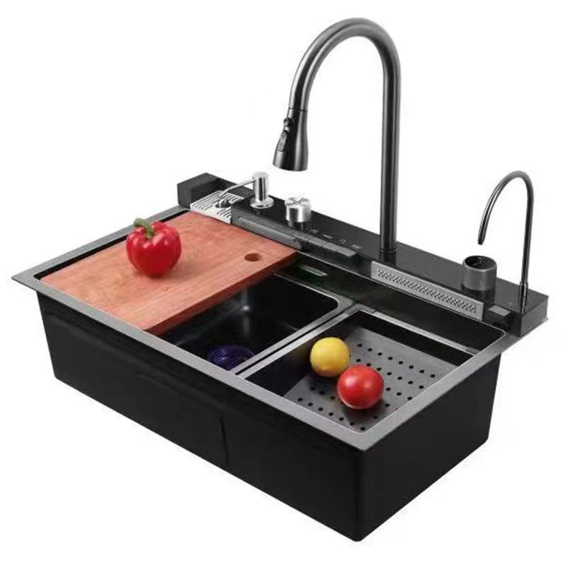 Lavado engrosado de ballenas 304 piano panal cocina pantalla digital cascada de un solo tanque Nano fregadero de acero inoxidable Feiyu