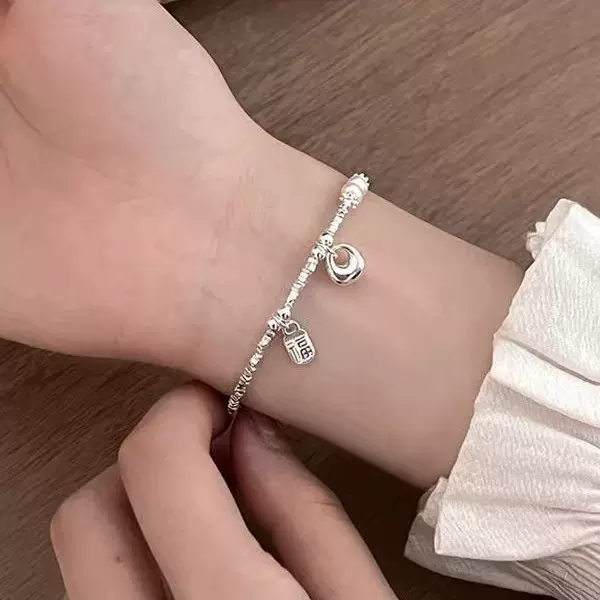 不规则碎银几两手链小福牌银手链新款称心如意休闲女闺蜜礼物饰品