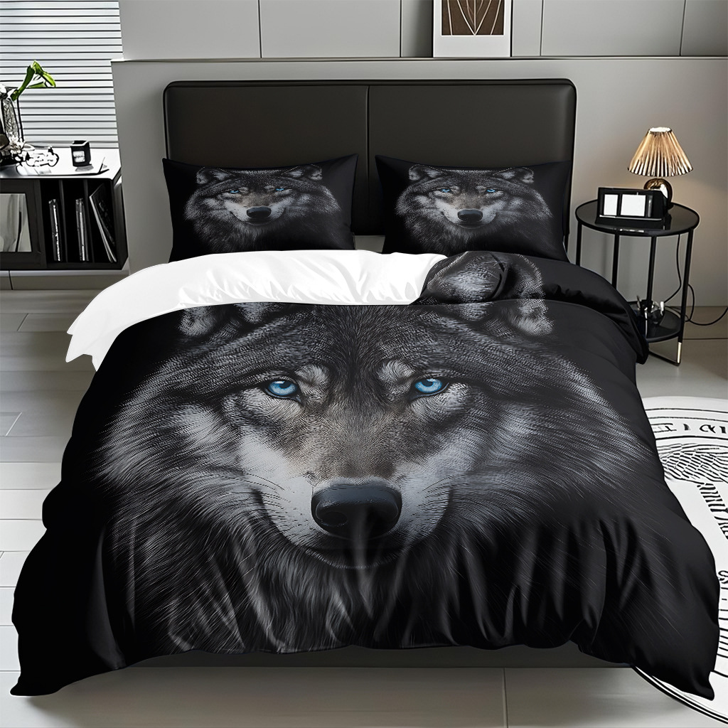 TEMU / JIT adaptado al patrón de lobo impresión digital set edredón molido textil transpirable para dibujar puede hacer