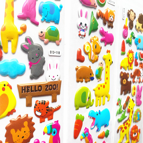 New hydraulic concave and convex animal series stickers cute dress-changing three-dimensional cartoon foam paste boy and girl reward stickers