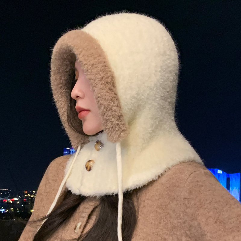 韩系巴拉克拉法帽保暖防风帽子女冬季护耳针织毛线帽显脸小一体帽|undefined
