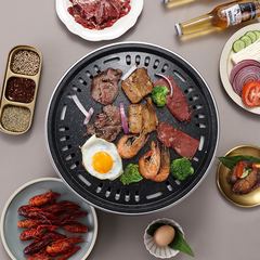 Stainless steel round charcoal barbecue grill portable outdoor barbecue pit fire pit home and commercial carbon barbecue plate barbecue rack