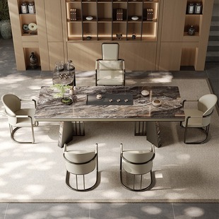 Rock Plate Tea Table and Chair Set One-in-one Table and Five Chairs Light Luxury Modern Advanced Sense Belt Mobile Tea Cabinet Simple High-end Tea Table