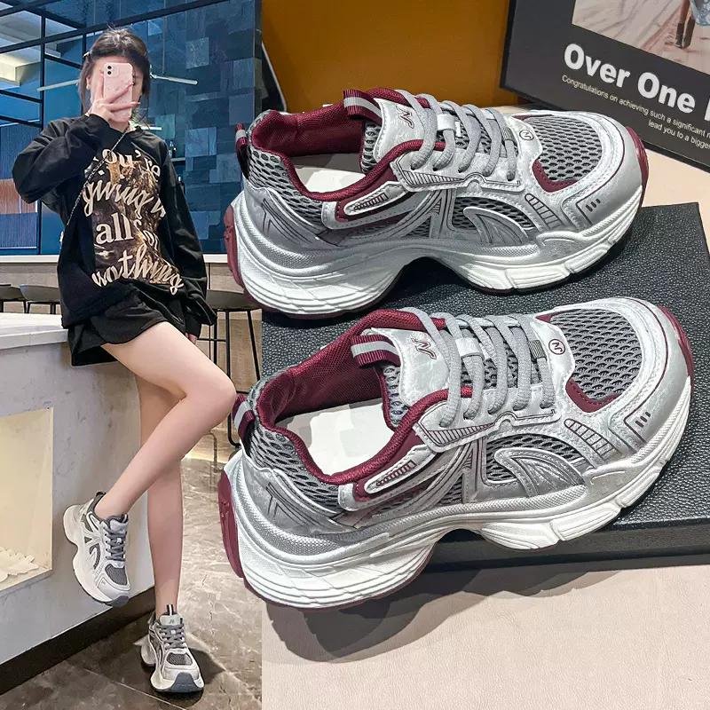 网红厚底老爹鞋女2025春季新款休闲运动女鞋子网面超火显瘦跑步鞋