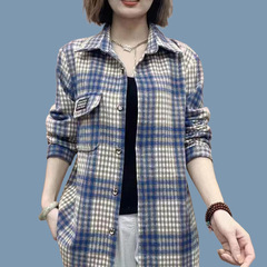 妈妈洋气棉衬衫女春秋中年人加厚格子衬衫秋季女士外套开衫上衣