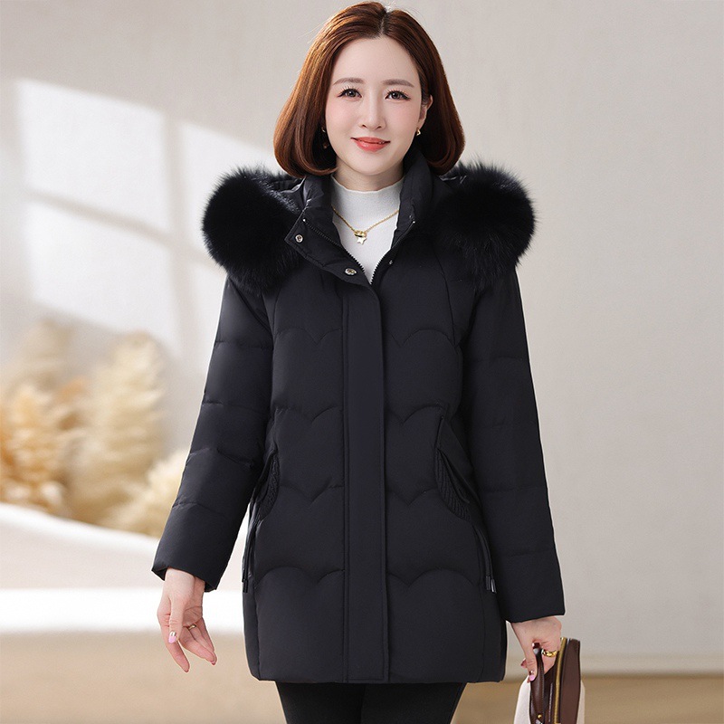 正品牌狐狸毛领羽绒服女2025新款畜热加厚保暖白鸭绒中年妈妈外套