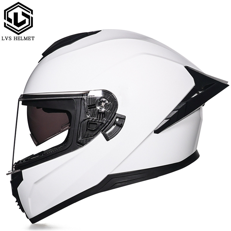 Casco integral transfronterizo DOT de la versión mejorada de LVS con doble lente para hombres, casco de seguridad universal para todas las estaciones para motociclistas femeninas, casco de motocicleta con doble lente.