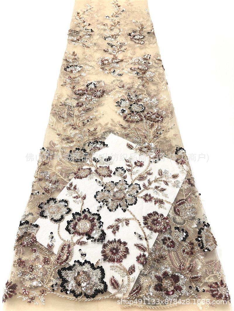 Nuevo colgante 3D flores y ramas bordadas tela de malla de pecho delgada boda al aire libre viaje fotos lujosas tela de vestido de banquete