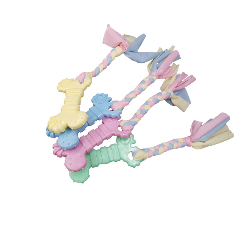 Juguete para mascotas nuevo hueso tipo TPR perro molar roer dientes-Fortalecimiento de la cuerda de algodón gato de goma y perro juguete transfronterizo