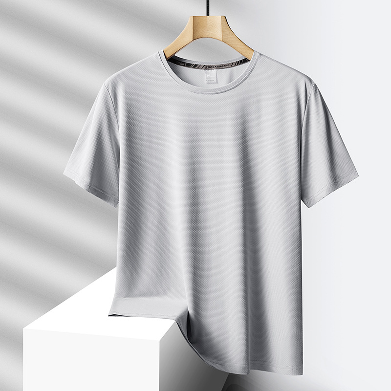Camiseta de seda de hielo de nuevo estilo de verano de talla extra grande para hombres, tops deportivos casuales, camisetas de secado rápido, camisetas de manga corta para hombres con cuello redondo, gordos